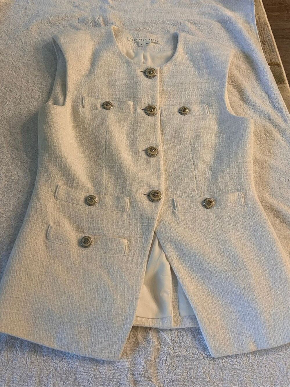 Veronica Beard Tamara White Textured Blazer Vest Size 8 - Picture 8 of 11